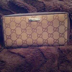 Gucci Guccissima Brown Canvas Zip Around Wallet